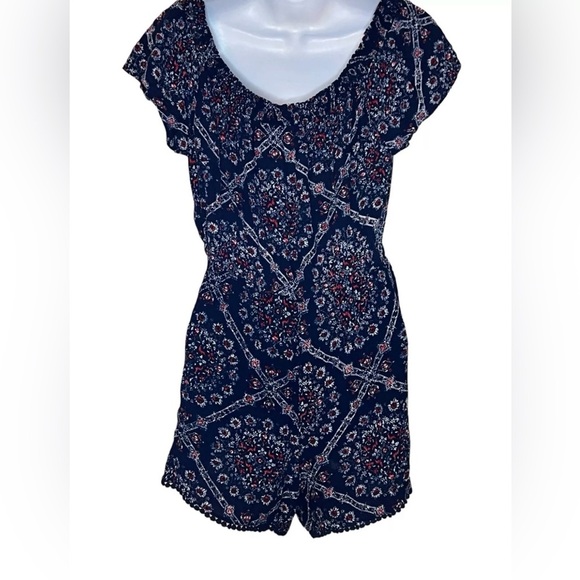 Jolt Womens Off the Shoulder Tie Front Romper Blue Floral XL - Picture 4 of 4